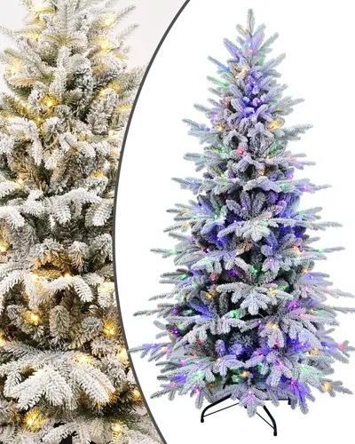 Vista 13 de Árbol de Navidad Artificial Prelit Flocado, Árbol de Navidad Artificial Pequeño con Luces LED, Árbol de Navidad LED Escarchado con Nieve