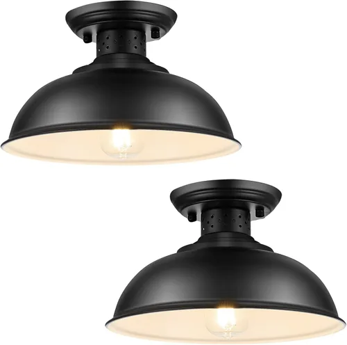 Vista 7 de LOEHINLE Lámpara de techo de montaje semi empotrado, accesorios de iluminación industrial cerca del techo, lámpara de techo vintage rústica de metal
