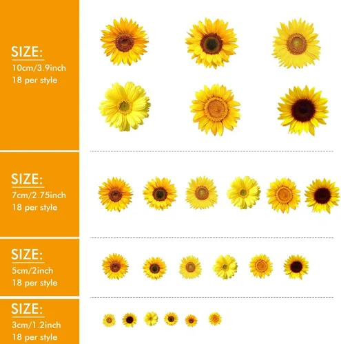 Vista 5 de Zonon 72 calcomanías de pared de girasol, calcomanías de pared extraíbles 3D impermeables, decoración autoadhesivas de primavera, decoración