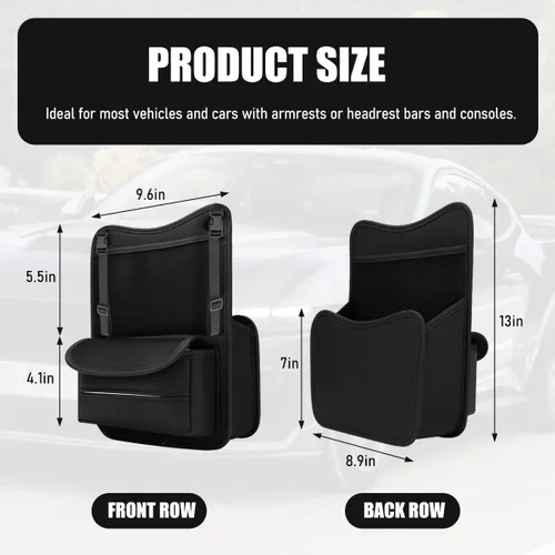 Vista 2 de Organizador de Coche para Almacenamiento Entre Asientos, Bolsa de Almacenamiento para Asiento Delantero de Cuero Nappa con Soporte para Pañuelos