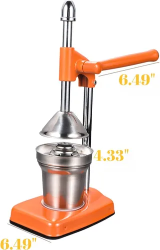 Vista 4 de Exprimidor manual de naranja, exprimidor de cítricos a mano con exprimidor de encimera para jugo de naranja fresco, fácil de limpiar
