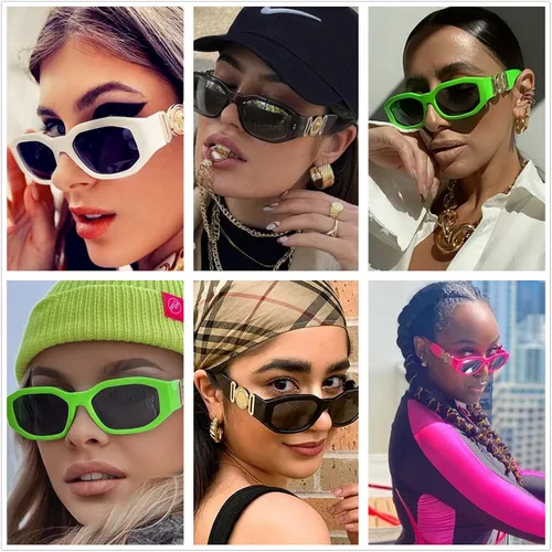 Vista 2 de LASPOR Gafas de sol irregulares para mujeres y hombres, modernas, retro, vintage, rectangulares, persianas hexagonales, protección UV400