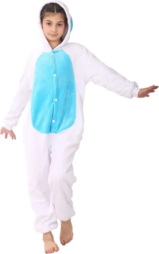 Vista 9 de WOYASIM Disfraz de conejo de franela para niños, disfraz de animal para niñas y niños, Halloween, conejo de Pascua