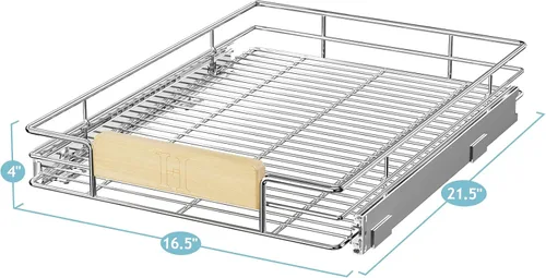 Vista 3 de LOVMOR Organizador de gabinete extraíble con mango de madera, 16½ pulgadas de ancho x 21½ pulgadas, organizador deslizante para cocina, despensa
