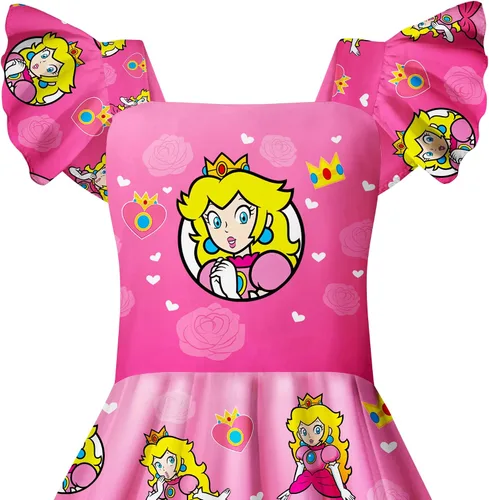 Vista 4 de FLUTTERII Toddler Girls Princess Dress Costume Kids Square Neck Casual Dress Game Movie Dress Up Home Party Play Wear