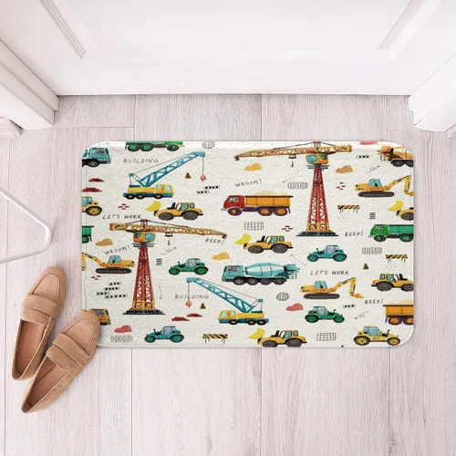 Vista 2 de Tapete de baño para excavadora para niños, alfombra de puerta de tractor, maquinaria para camiones, alfombras de baño de vehículos de construcción