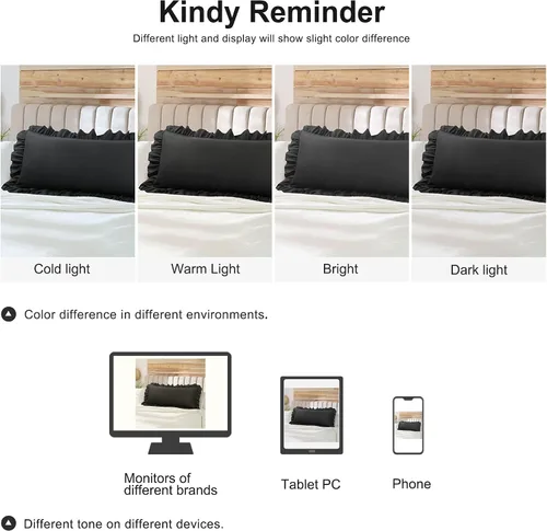 Vista 8 de PiccoCasa Fundas de almohada con volantes cepillados, fundas de almohada suaves y transpirables con cierre de sobre, dobladillo de 4 pulgadas, funda