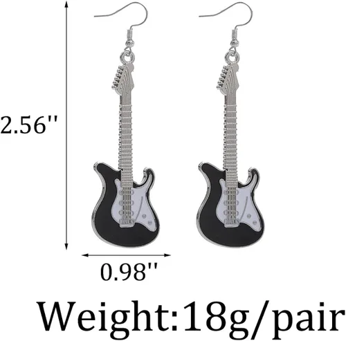 Vista 2 de Caiyao Pendientes colgantes de metal punk negro y blanco para guitarra eléctrica, para mujeres y niñas, amantes de la música rock, profesores