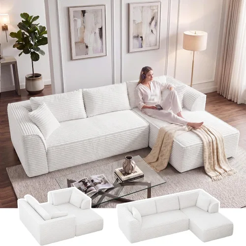 Vista 10 de Vesgantti 106" Boneless Couch with Chaise, U Shaped Deep Seat Comfy Cloud Modular Sofa Chenille Memory Foam Sectional Couches for Living Room
