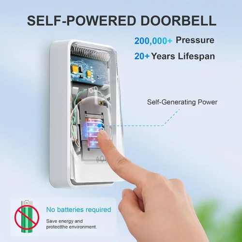 Vista 2 de Timbre inalámbrico – Timbre de puerta autoalimentado, no requiere batería para el hogar, botón enchufable, timbre de puerta inalámbrico impermeable