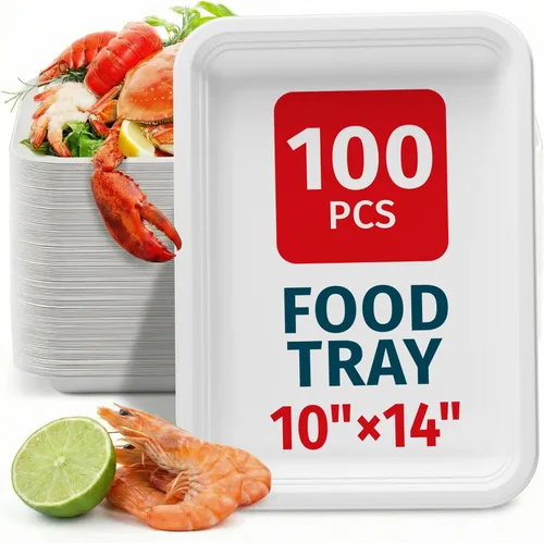 Vista 9 de SPARGOS Paquete de 100 bandejas desechables resistentes de 14 pulgadas para alimentos, bandejas de cangrejo, platos de papel rectangulares, platos
