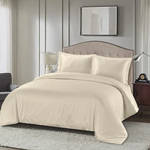Vista 2 de Royal Hotel Bedding Funda de edredón suave y sedosa, viscosa hecha de mezcla de bambú y algodón, juego de funda de edredón de 3 piezas, Azul