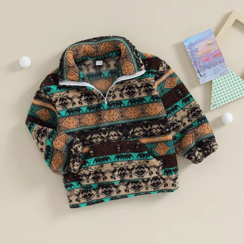 Vista 2 de Mama's sunshine Abrigo de invierno para bebé, niña, niño, manga larga, forro polar de felpa, media cremallera, ropa bohemia cálida