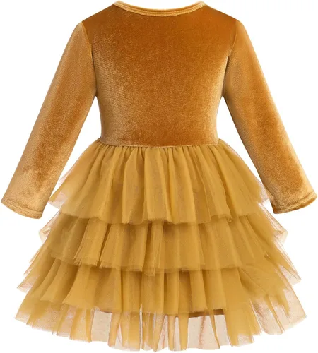 Vista 3 de Vestido de tutú de tul escalonado de terciopelo de manga larga para otoño e invierno para niñas y niñas