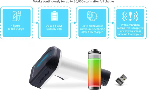 Vista 8 de ScanAvenger Escáner de Código de Barras Bluetooth Inalámbrico Portátil 1D&2D con Soporte Bluetooth: Escáner de Mano 3-en-1, Inalámbrico, Pistola