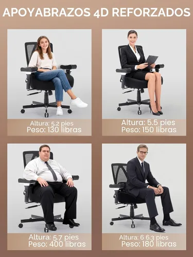 Vista 8 de Silla de oficina grande y alta de 700 libras, silla de escritorio ergonómica con cojín grueso de ancho, silla de oficina de malla ejecutiva