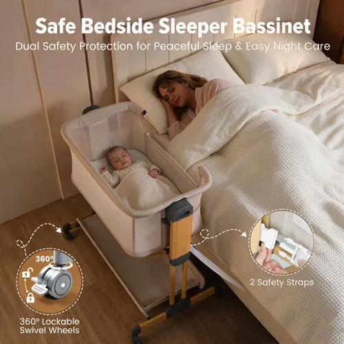 Vista 5 de Ezebaby Cuna mecedora 3 en 1, moisés estable y seguro Beige