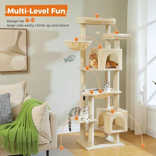 Vista 3 de PETEPELA Árbol de gato de 69 pulgadas de alto para gatos grandes de interior, torre para gatos adultos con hamaca grande, torre de árbol trepador