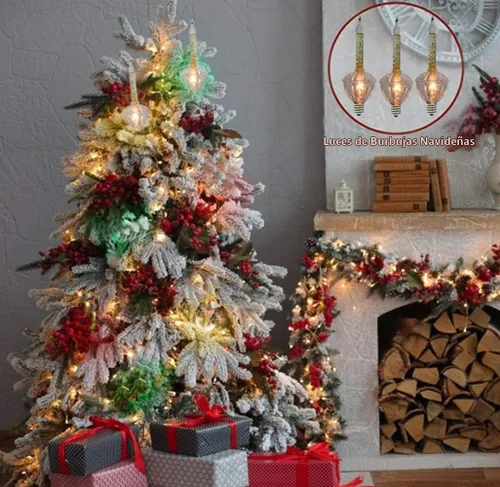 Vista 5 de Couah Luces de Burbujas de Navidad, Juego de Cadena de Luces Vintage de 11 Pies, 7 Fluidos de Burbujas Transparentes con Purpurina Dorada C7/E12 7