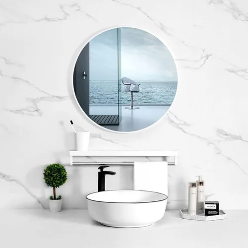 Vista 6 de Azulejos de espejo de pared redondos de 12'', reflejo de alta claridad, autoadhesivos, láminas de espejo acrílico, pegatinas circulares para baño