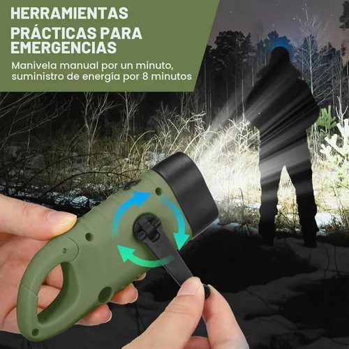 Vista 5 de Leelosp Linterna de manivela de mano de 2 piezas, linterna solar para emergencias, dínamo, recargable, luz de supervivencia LED para deportes al