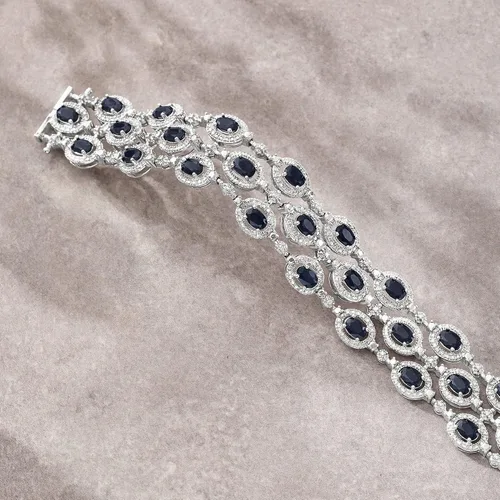 Vista 3 de Ross-Simons 16.00 ct. t.w. Sapphire Multi-Row Bracelet With Diamond Accent in Sterling Silver