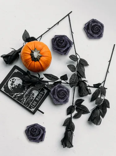 Vista 5 de IPOPU Rosas Negras con Purpurina, 50 PIEZAS Rosas Falsas con Purpurina Flores para Manualidades DIY Ramo de Boda Decoración de Casa y Fiesta (Negro)