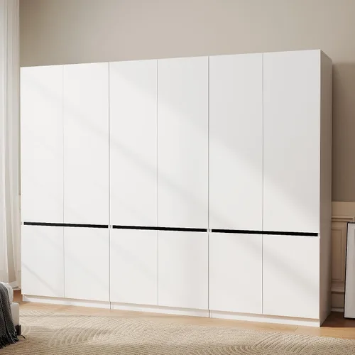 Vista 15 de Armario Ropero Closet con Cajones: Armario Grande Blanco de 75" con 2 Puertas para Colgar Ropa, Armarios de Madera Modernos para Dormitorio con 2