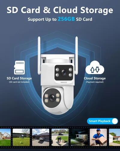 Vista 9 de Sistema de cámara de seguridad WiFi de doble lente de 4 MP, visión amplia de 130° + seguimiento automático PTZ, banda dual de 2.4G/5.8G, cámara