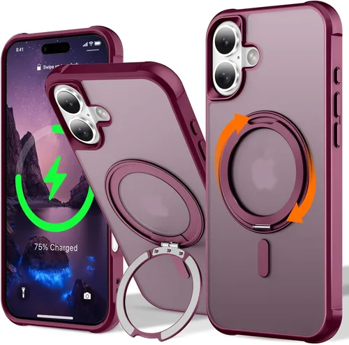 Vista 135 de UMIONE - Funda con diseño de anillo magnético giratorio de 360° para iPhone 11, soporte de bucle invisible integrado, compatible con Magsafe, funda