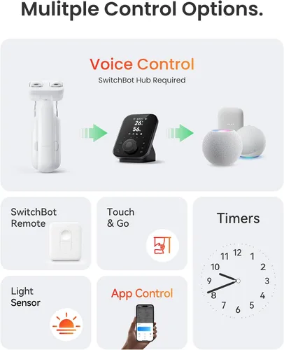 Vista 6 de SwitchBot - 2 paquetes de abridor de cortinas inteligente automático con Hub3 - Control remoto Bluetooth con aplicación/temporizador, motor de alto