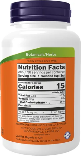 Vista 2 de NOW Suplementos, Clorella orgánica en polvo con clorofila, betacaroteno, caroteno mixto, vitamina C, hierro y proteínas, 4 onzas