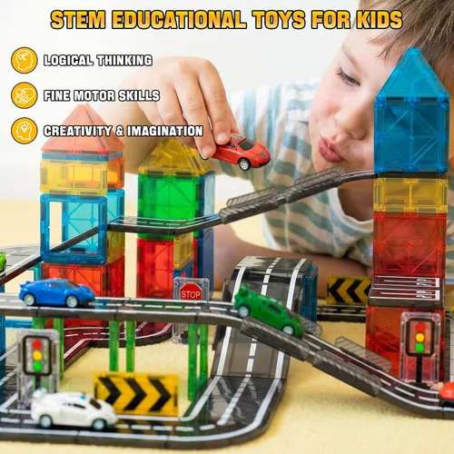Vista 4 de Azulejos magnéticos de carretera para niños de 4 a 8 años con automóviles Multicolor
