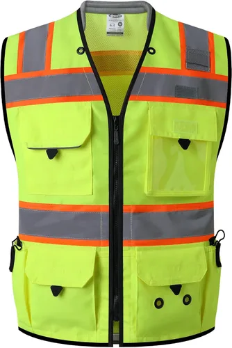 Vista 9 de JKSafety Hi-Vis Chaleco de seguridad unisex para topógrafos de alta visibilidad, resistente, con bolsillos internos, cumple con las normas ANSI/ISEA