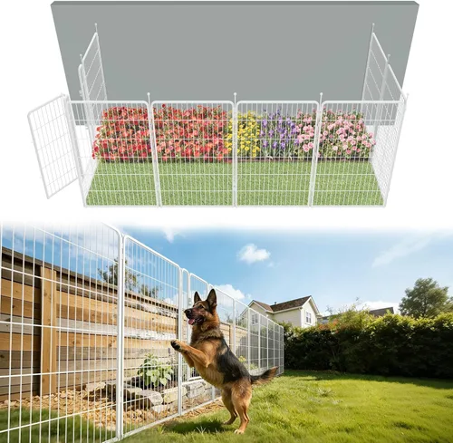 Vista 72 de FXW Valla de jardín al aire libre para el patio, 17 pulgadas de alto x 29.3 pies de largo, barrera de metal resistente para animales, para perros