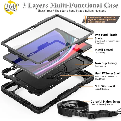 Vista 6 de SEYMAC stock Funda para tableta Samsung Galaxy Tab S9 Plus de 12.4 pulgadas 2023 con protector de pantalla y soporte para lápiz