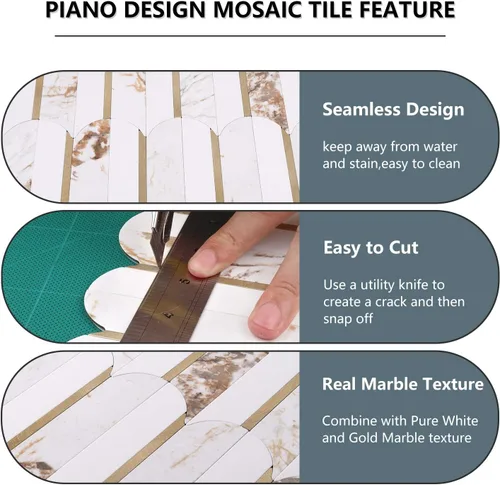 Vista 9 de Vamos Tile Azulejo autoadhesivo sin costuras para salpicaduras en la pared, 10 hojas para salpicaduras en la pared de la cocina y el baño, 12''x12