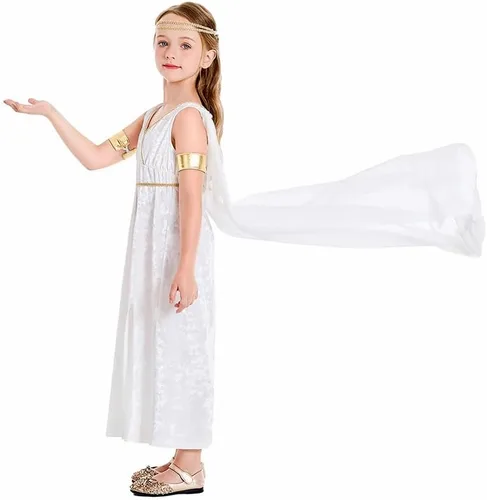 Vista 4 de Greek Costume Kids Greek Goddess Dress Girls Toga Costume Grecian Athena Dress White Roman Princess Outfit Dress