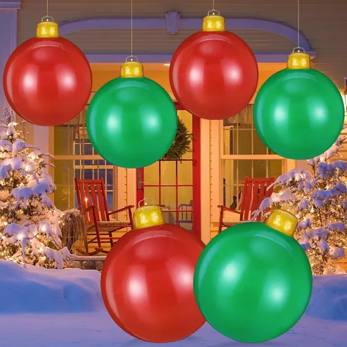 Vista 3 de 4 adornos inflables de Navidad de 24 pulgadas, bolas de Navidad colgantes de gran tamaño, decoraciones de Navidad al aire libre para Navidad verde