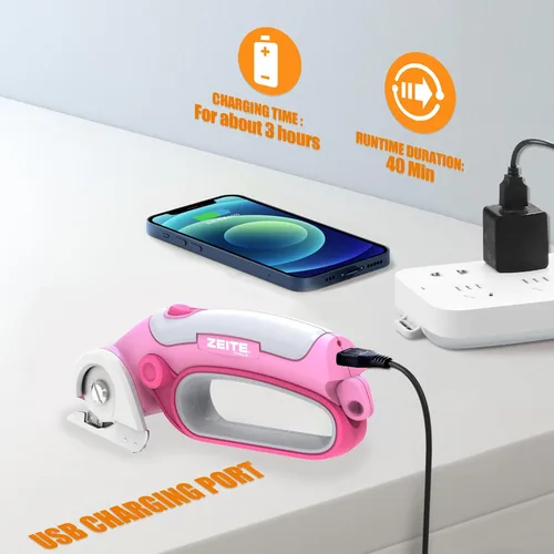 Vista 8 de ZEITE Tijeras eléctricas inalámbricas de 4 V con 2 cuchillas, 1 estuche de almacenamiento, 1 cable de carga USB, cortador giratorio para caja