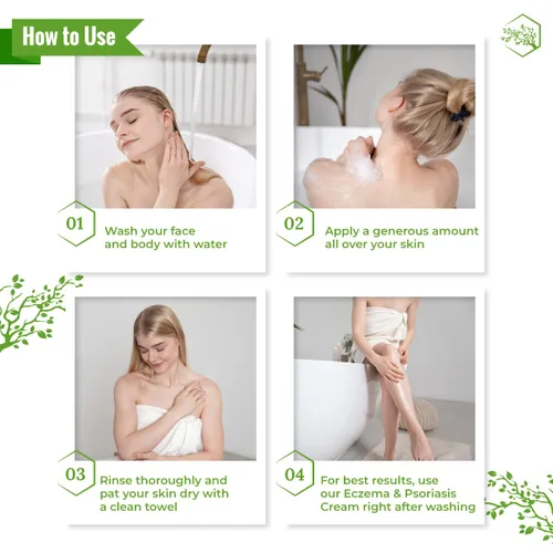Vista 5 de Gel de baño orgánico - Gel de baño hidratante para piel sensible y alivio de la picazón - Gel de baño exfoliante para hombres y mujeres