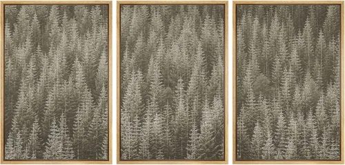 Vista 25 de SIGNWIN Lienzo enmarcado para pared, juego de decoración de guardería de bosques, niebla y niebla sobre bosque de montaña oscura, naturaleza, arte