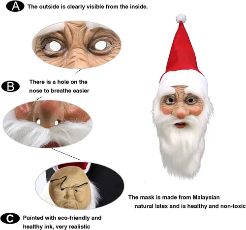 Vista 3 de molezu - Máscara de Papá Noel para disfraz de Navidad para adultos