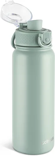 Vista 9 de GOPPUS Botella de agua de acero inoxidable aislada de 20 oz sin BPA, excelente para viajes, con tapa para beber - A prueba de fugas y sudor con tapa