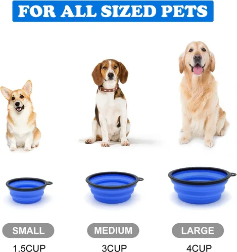 Vista 4 de Paquete de 2 cuencos de viaje para perros pequeños, cuencos plegables para agua para gatos, plato portátil para alimentación de mascotas