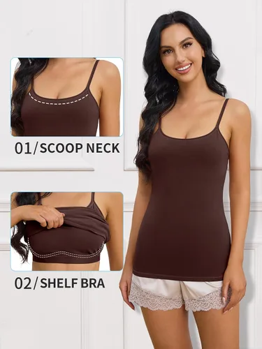 Vista 119 de Camisa Attraco de algodón, con tirantes estilo espagueti, con brasier incorporado, 2 paquetes, para mujer
