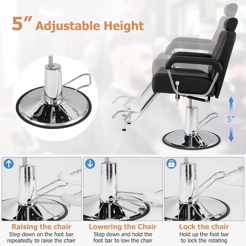 Vista 6 de Giantex Silla de peluquería reclinable, silla de salón para estilista, respaldo reclinable, giro de 360 grados, ajuste de altura, bomba hidráulica