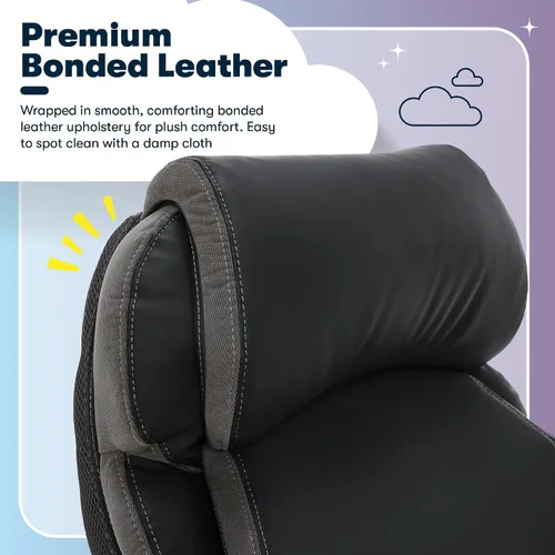 Vista 5 de Silla de oficina Serta grande y alta con capas inteligentes y tecnología de aire, Cuero, Negro