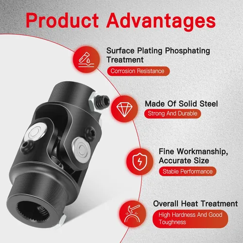 Vista 3 de CCIYU 3/4-36 Spline X 3/4 DD Eje de dirección negro Solo juntas universales U-Joint 3.268 in Universal Steering U-Joint Shaft U Joint Coupling
