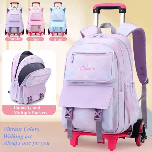 Vista 2 de Mochila con ruedas para niñas capacidad escolar bolsas de primaria con ruedas B-6 ruedas-azul Six Wheels